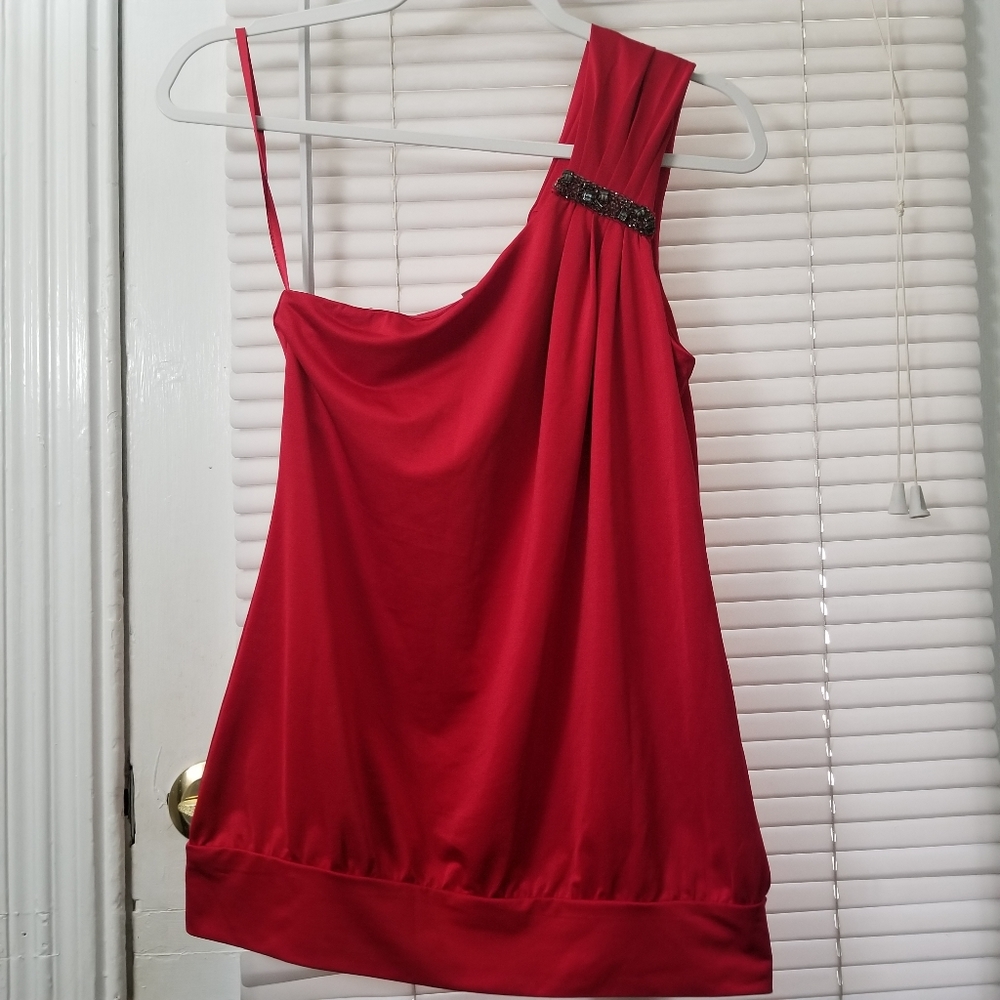 New York & Company Red One Shoulder Top